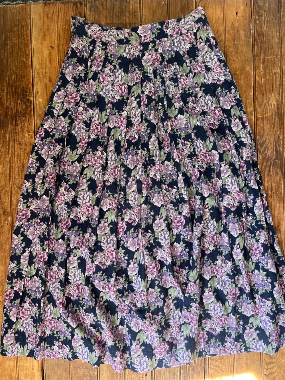 Laura Ashley Navy Maxi Skirt with Lavender Floral Pattern